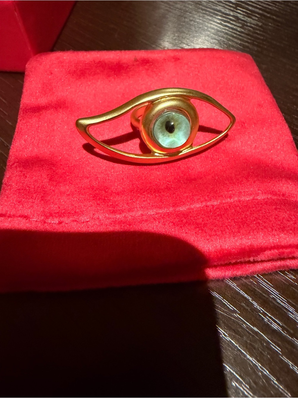 Schiaparelli Gold Eye Statement Ring with Green Iris SZ adjustable